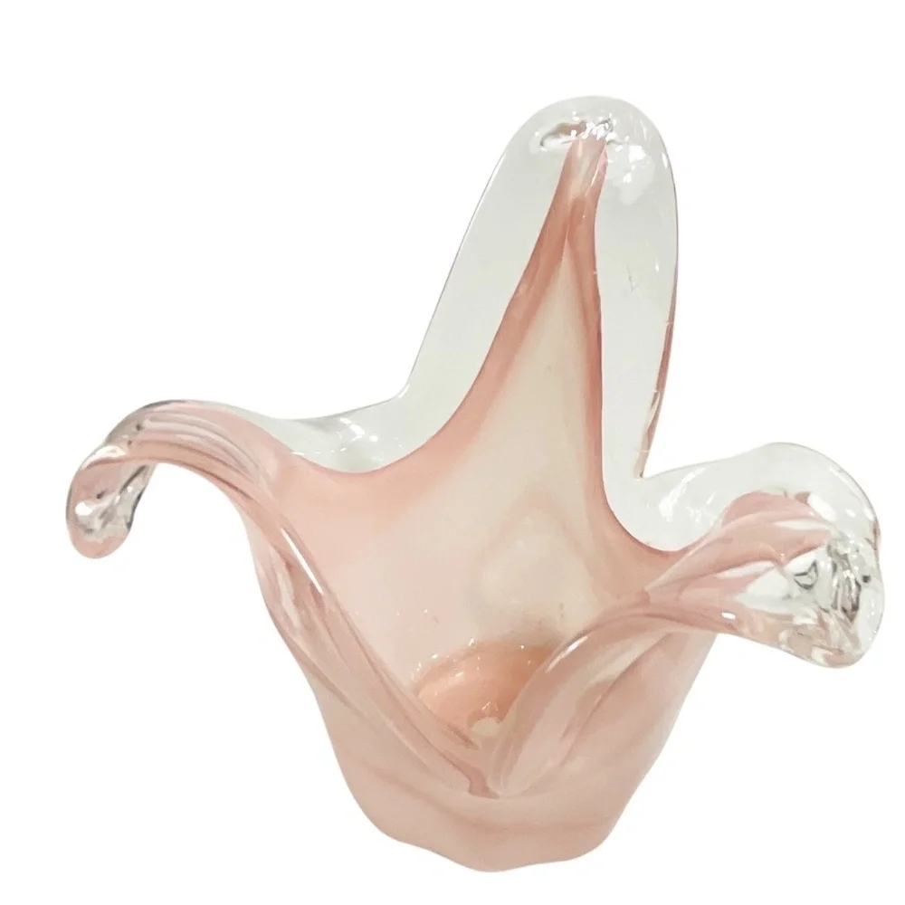 White Cristal Murano Art Glass Vase Pink & Clear Hand Blown Italy
